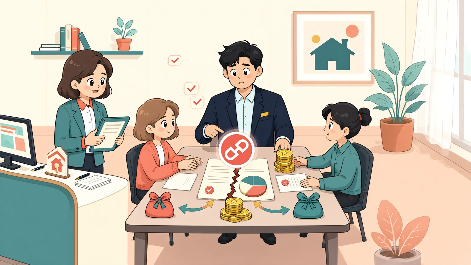 「공사를 중단한 시공자, 이미 한 공사대금도 못 받을까」 상황을 그린 삽화