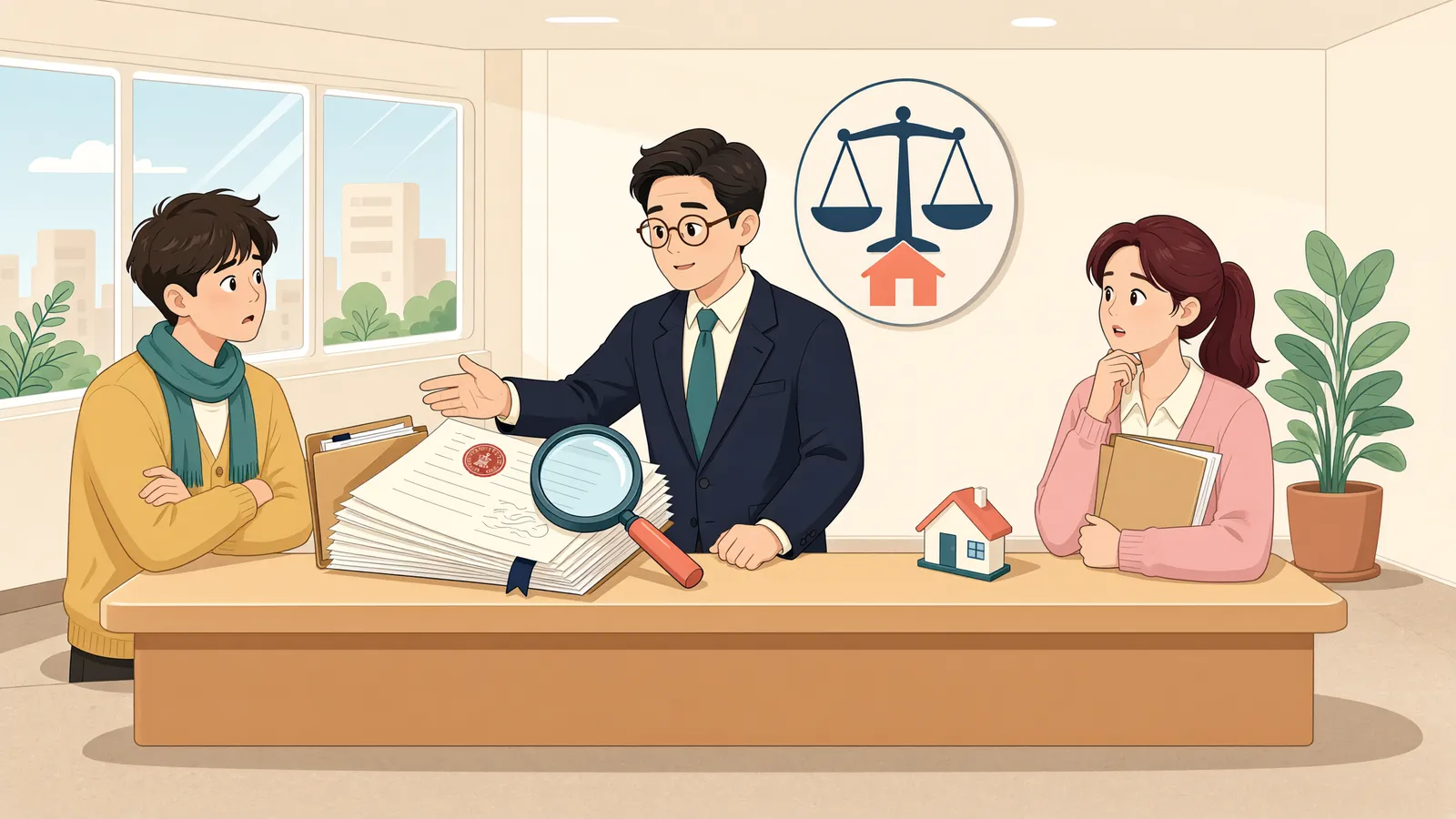 「특별조치법 등기, 보증서가 의심스러우면 추정력은 깨질까」 상황을 그린 삽화