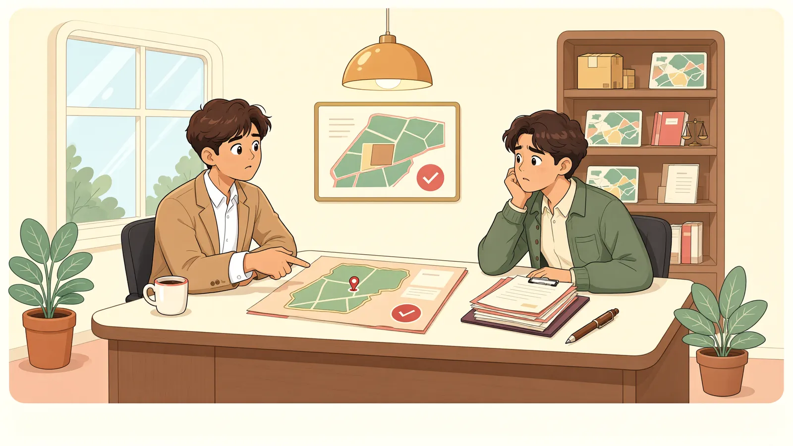 「수용된 땅에서 폐기물이 나왔다면, 전 소유자에게 청구할 수 있을까」 상황을 그린 삽화