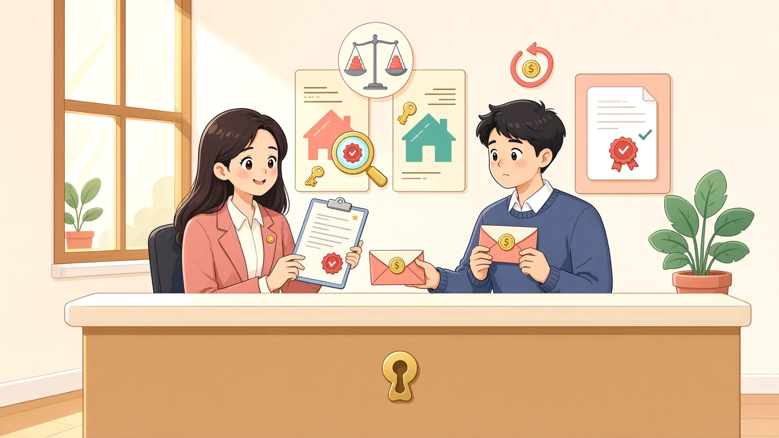「건물 앞 진입로가 국유지라면, 새 소유자도 변상금을 낼까?」 상황을 그린 삽화
