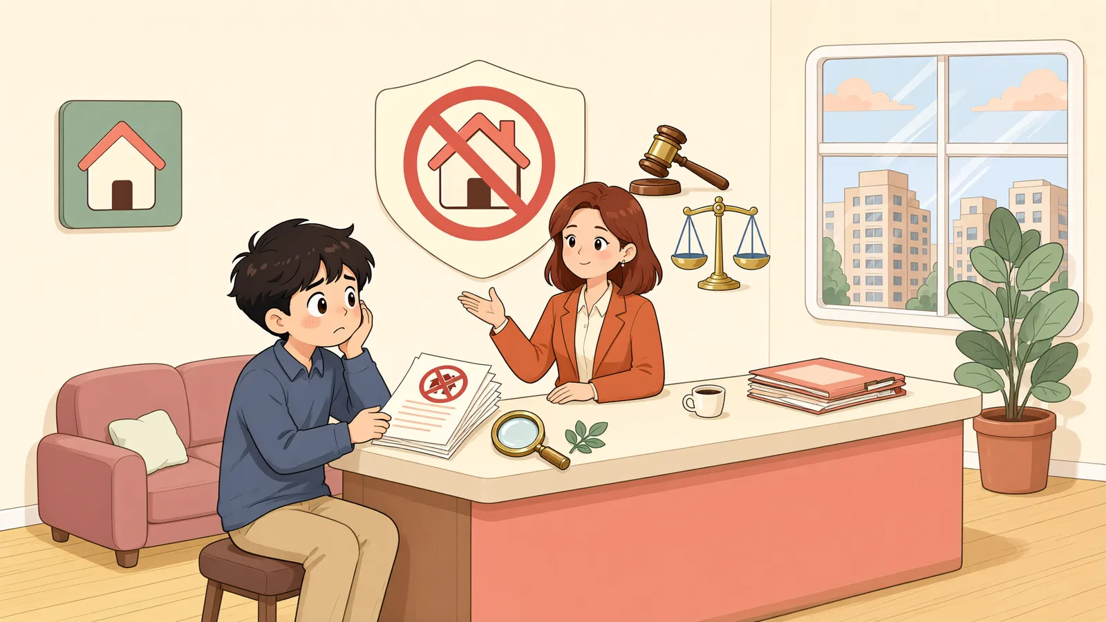 「가압류가 남은 건물을 샀다가 경매로 잃었다면」 상황을 그린 삽화