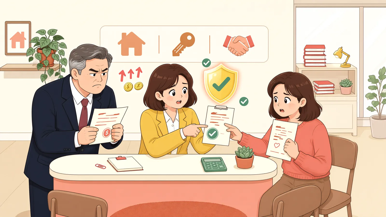 「보증금 일부를 월세로 바꾼다는데, 연 30%도 가능한가요?」 상황을 그린 삽화
