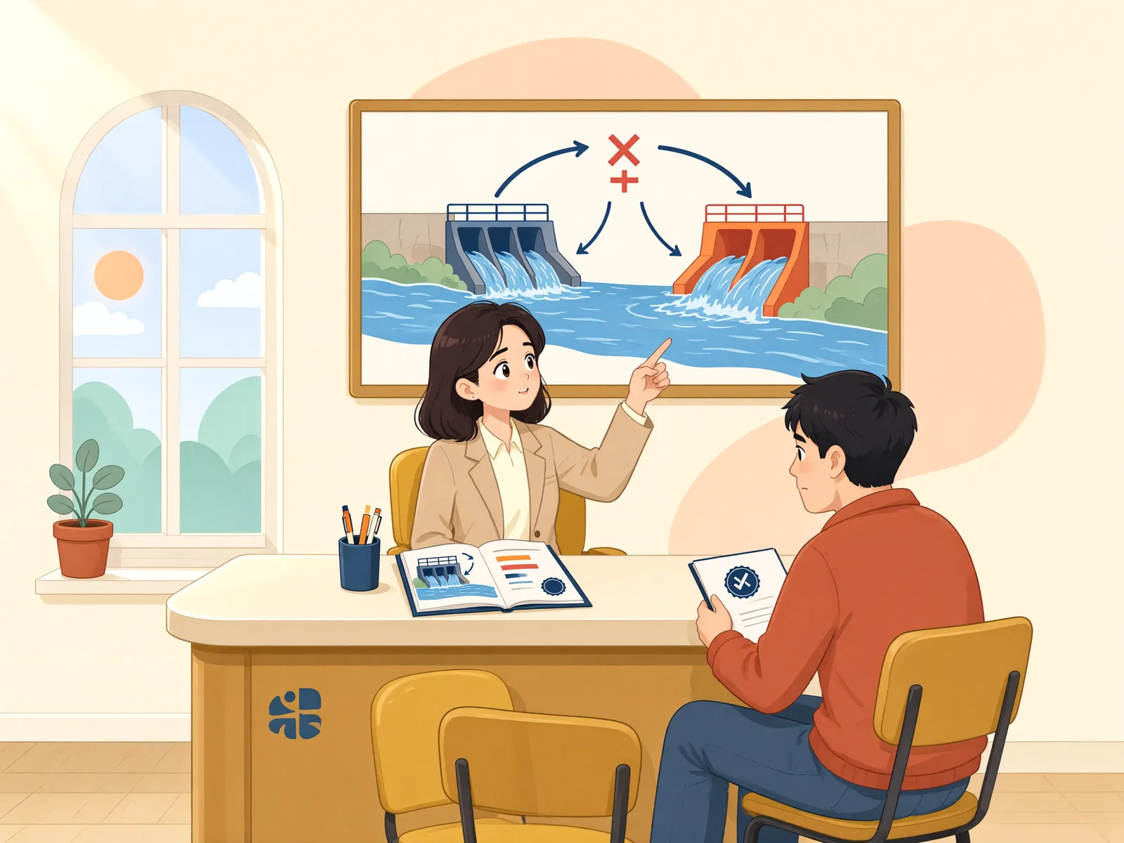 「허가받은 상류 보, 하류 농지의 물길을 막을 수 있을까」 상황을 그린 삽화