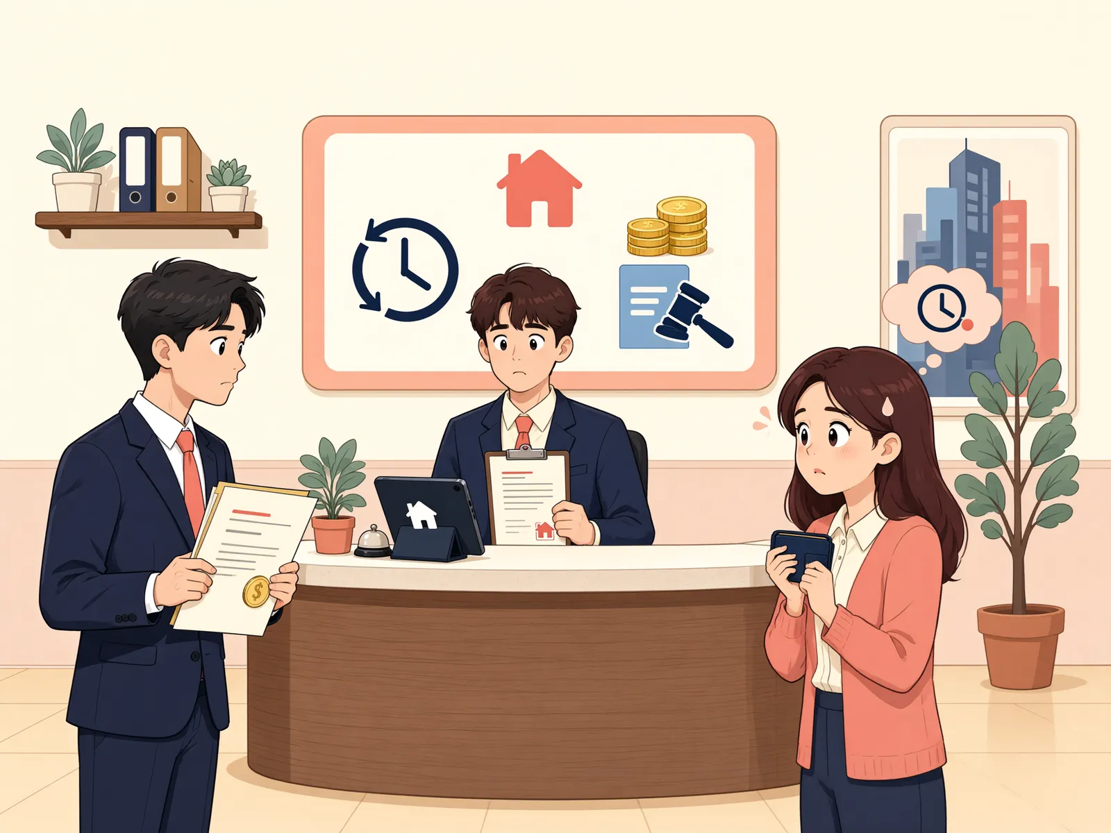 「파산한 회사의 밀린 월급, 공장 설비에 바로 집행할 수 있을까」 상황을 그린 삽화