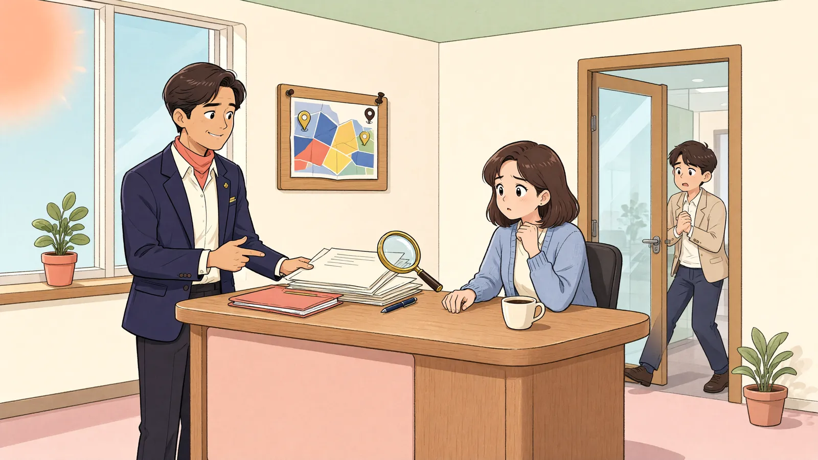 「상가 업종표를 바꾼 분양자, 경업금지 위반일까?」 상황을 그린 삽화