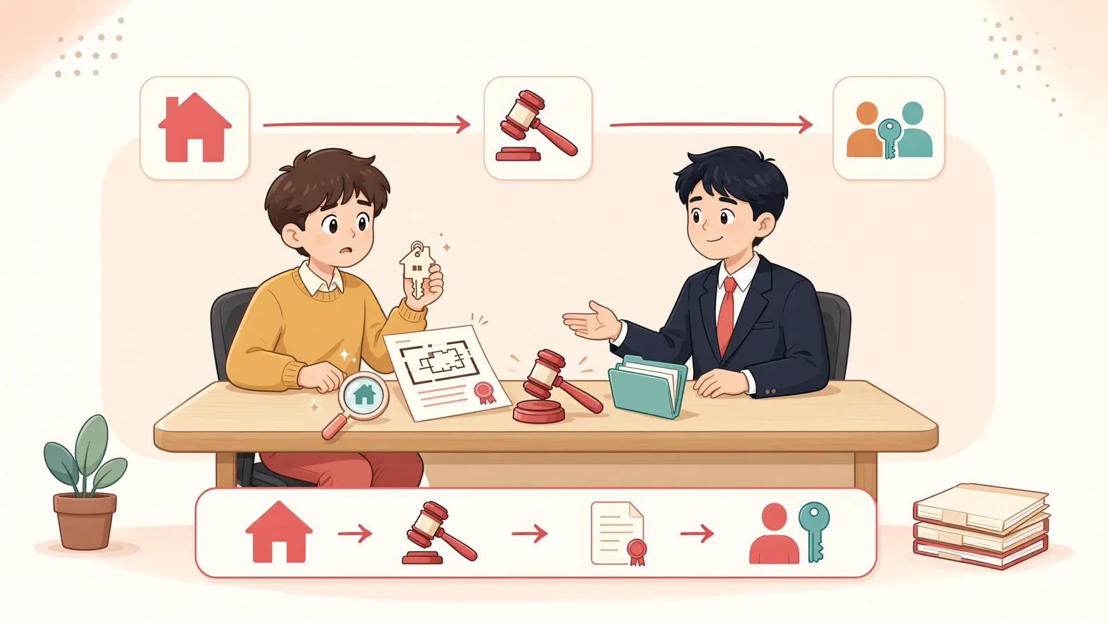「첫 경매에서 끝난 전세권, 두 번째 경매에서는?」 상황을 그린 삽화