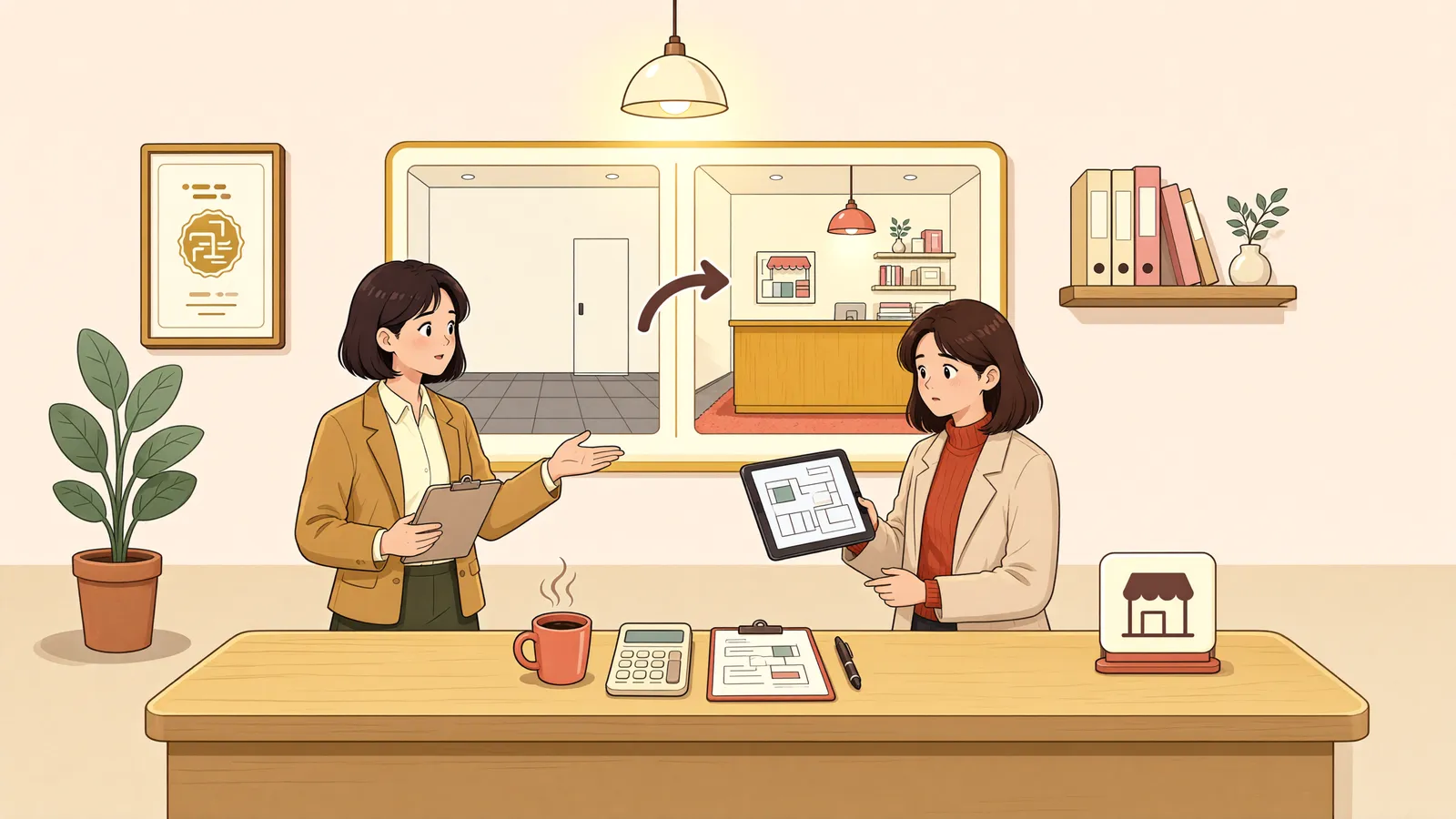 「이전 임차인이 설치한 시설까지 철거해야 할까?」 상황을 그린 삽화