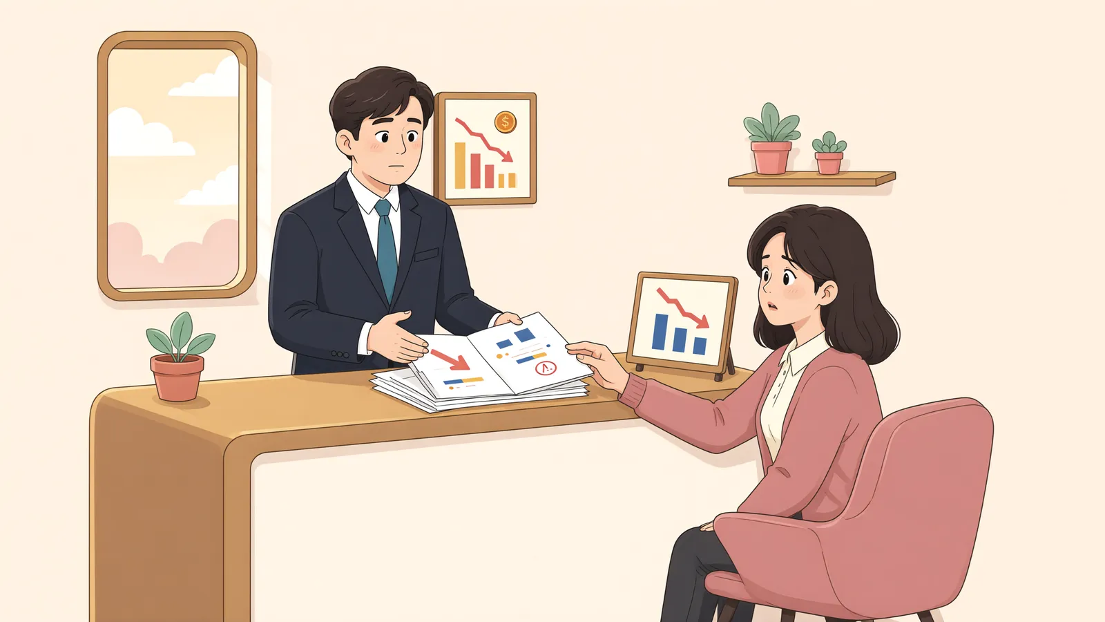「배우자 명의 재산, 어디까지 설명해야 할까」 상황을 그린 삽화