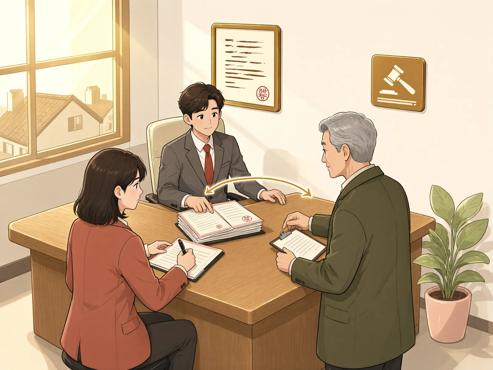 「경매대금은 친구가 냈는데, 낙찰자는 누구일까?」 상황을 그린 삽화