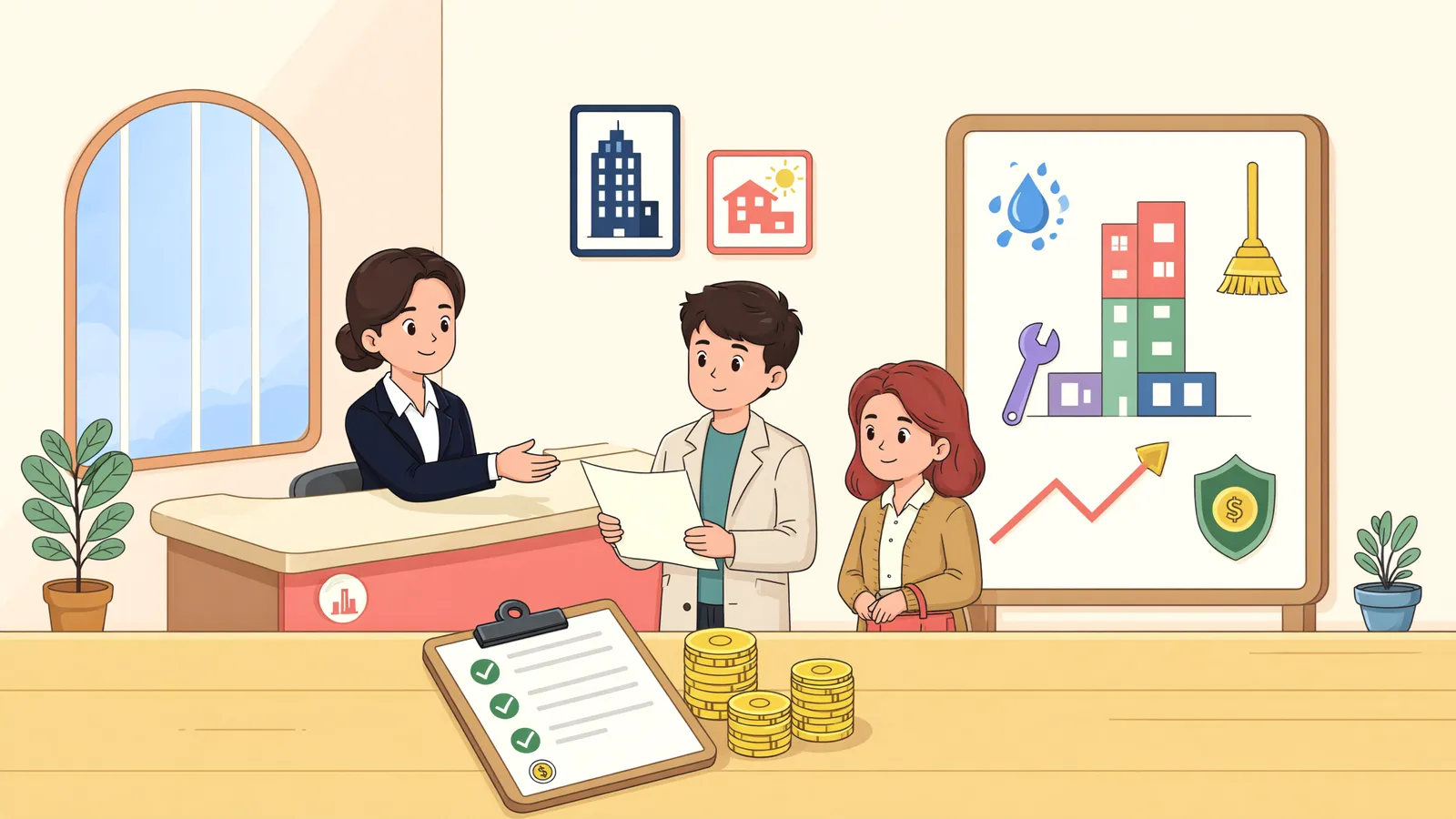「경매로 산 아파트, 체납관리비와 난방공사 동의는?」 상황을 그린 삽화