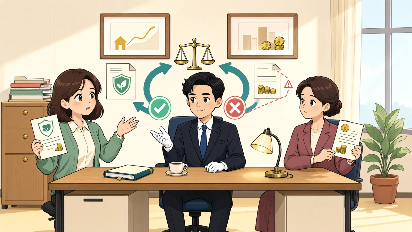 「회생 개시 뒤 들어온 돈, 은행이 대출금과 상계할 수 있을까?」 상황을 그린 삽화