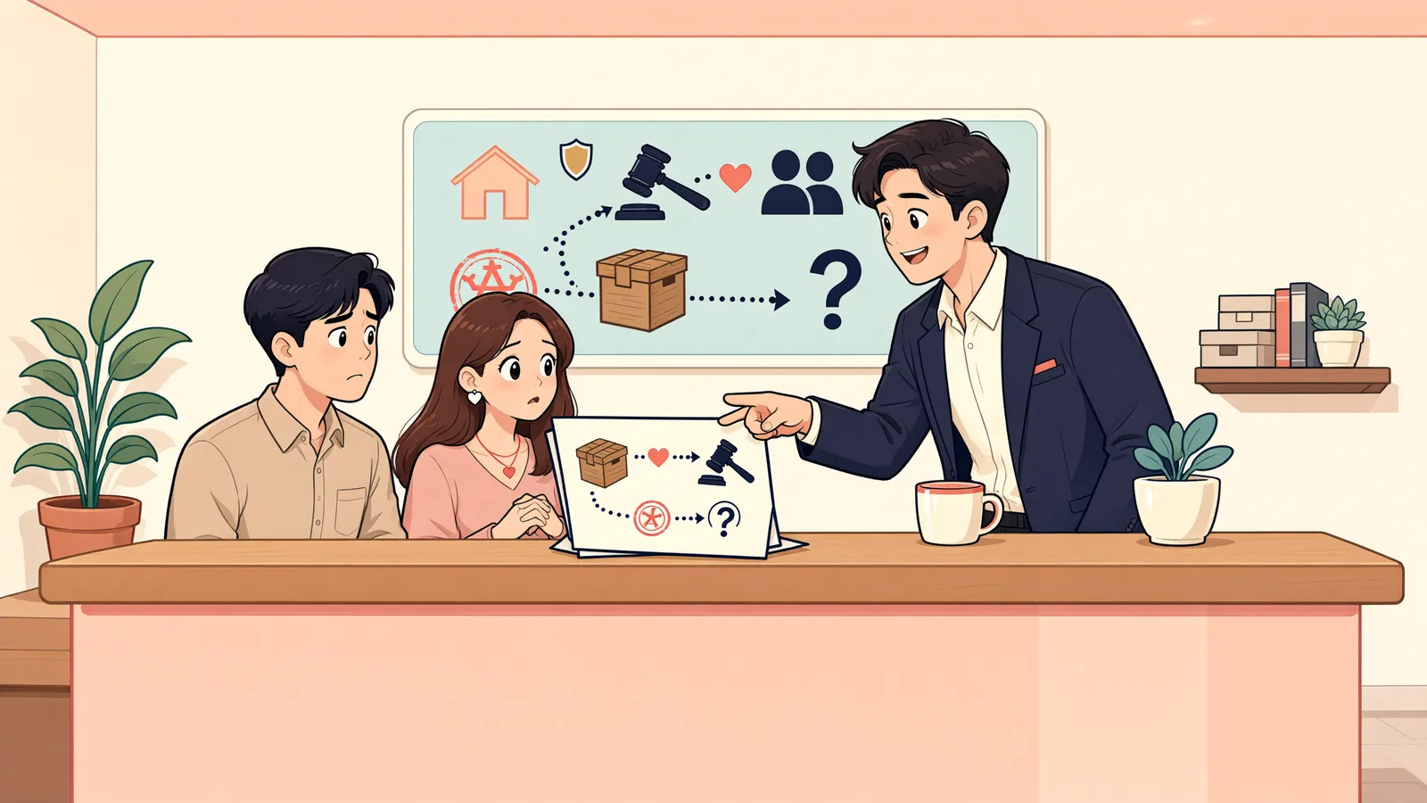 「배우자 물건도 체납처분으로 압류될 수 있을까」 상황을 그린 삽화