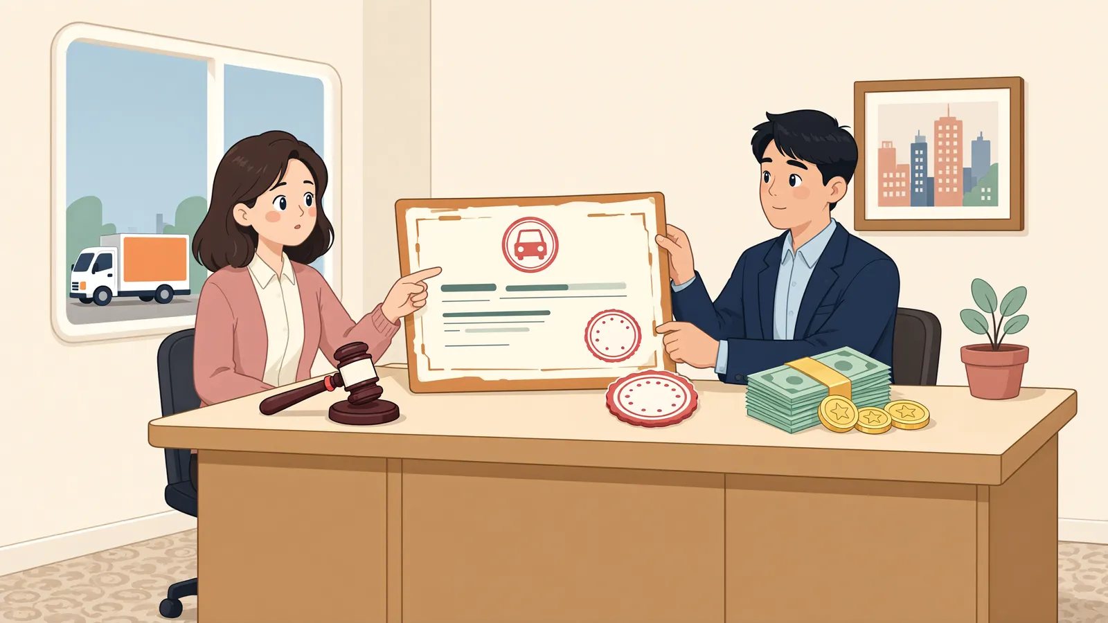 「개인택시 면허만 따로 압류할 수 있을까」 상황을 그린 삽화