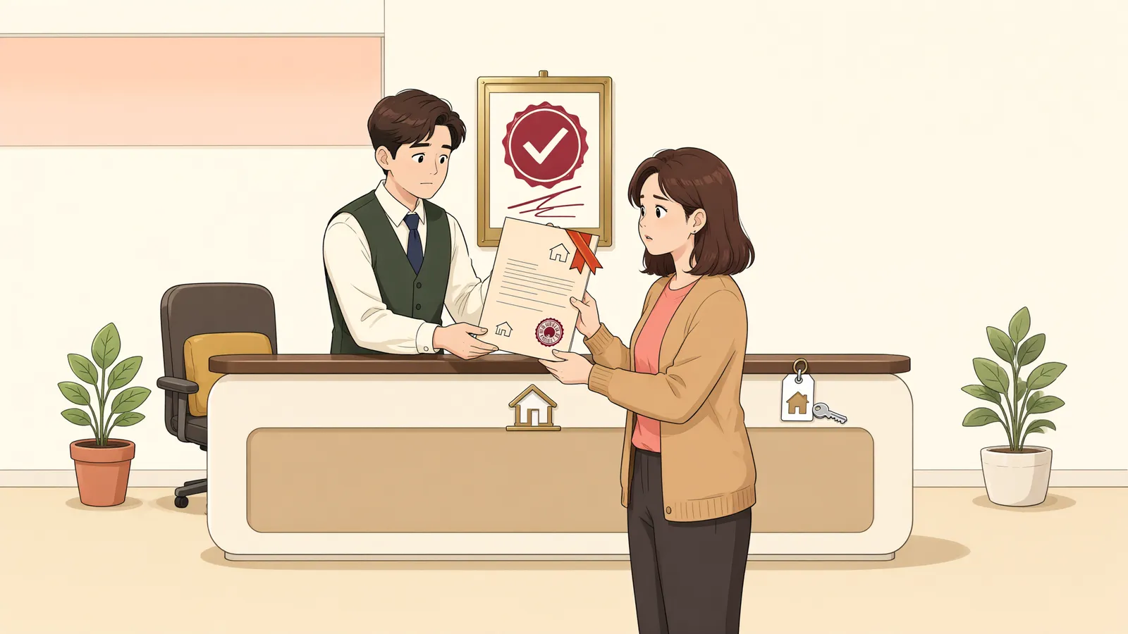 「건물 경매로 땅 임차권도 따라올까?」 상황을 그린 삽화