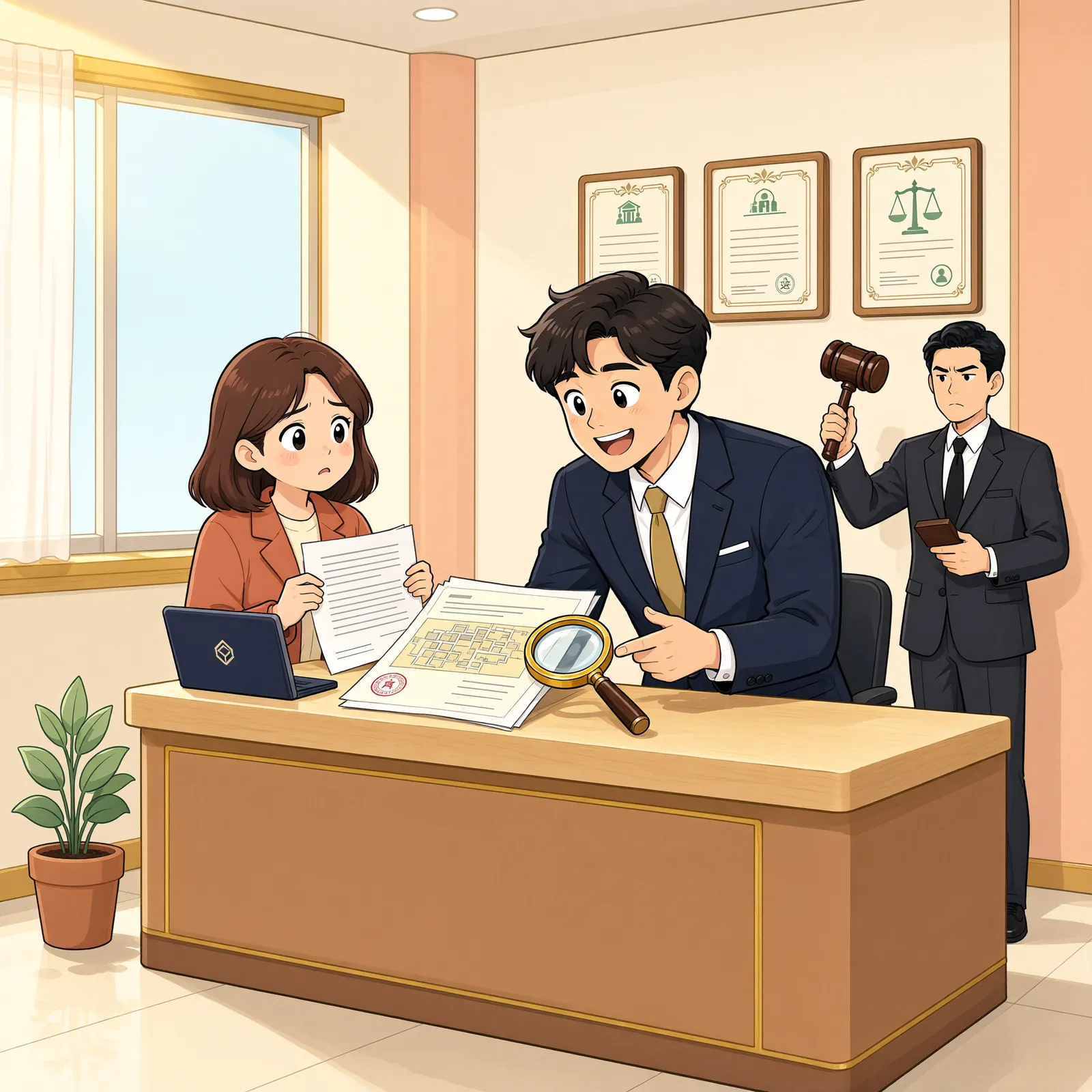 「1년 계약을 택한 임차인, 경매에서 보증금을 먼저 받을 수 있을까」 상황을 그린 삽화