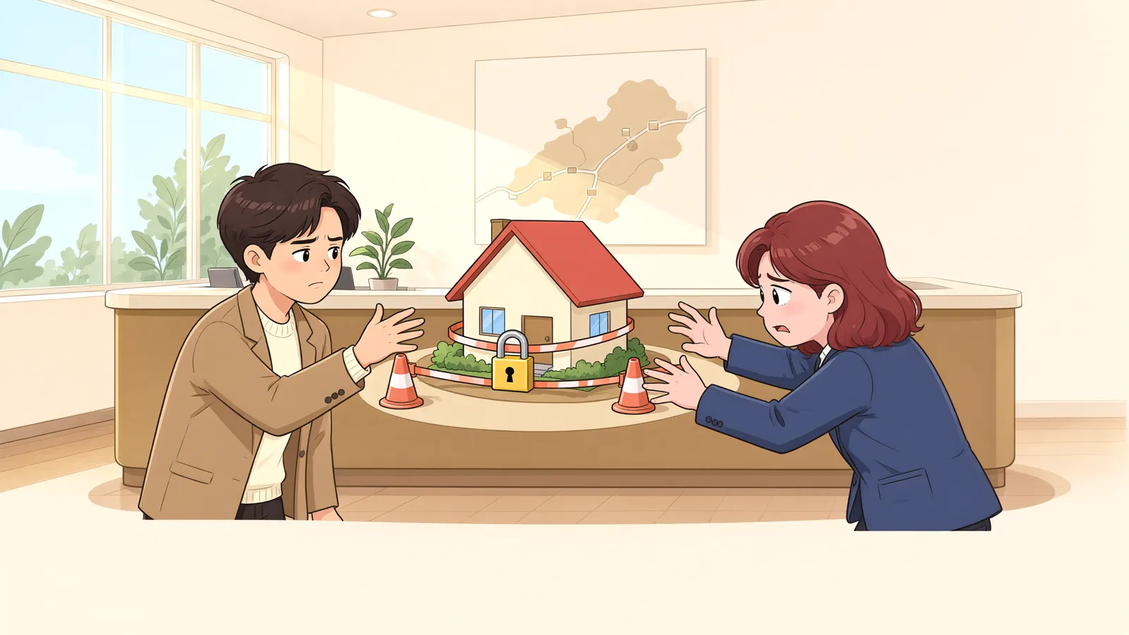 「공장저당 기계를 임차인이 옮겼다면, 은행이 되돌려 놓으라고 할 수 있을까」 상황을 그린 삽화
