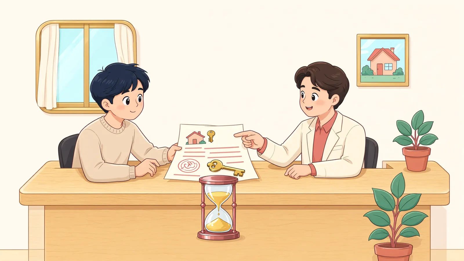 「점유를 넘긴 매수인, 등기청구권 시효는 어떻게 될까」 상황을 그린 삽화