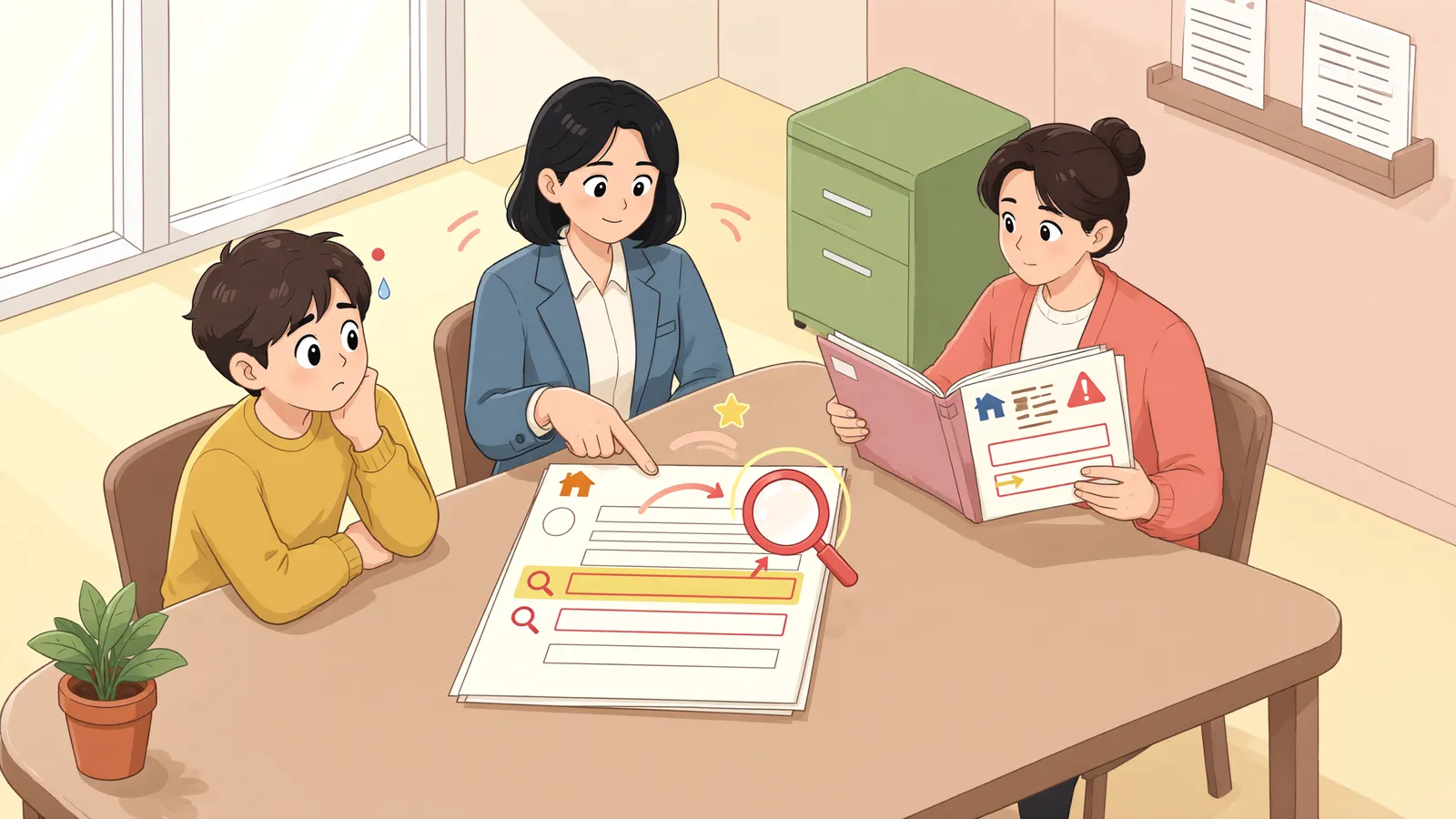 「매각물건명세서의 ‘전입일 미상’, 입찰 전 확인해야 할 이유」 상황을 그린 삽화