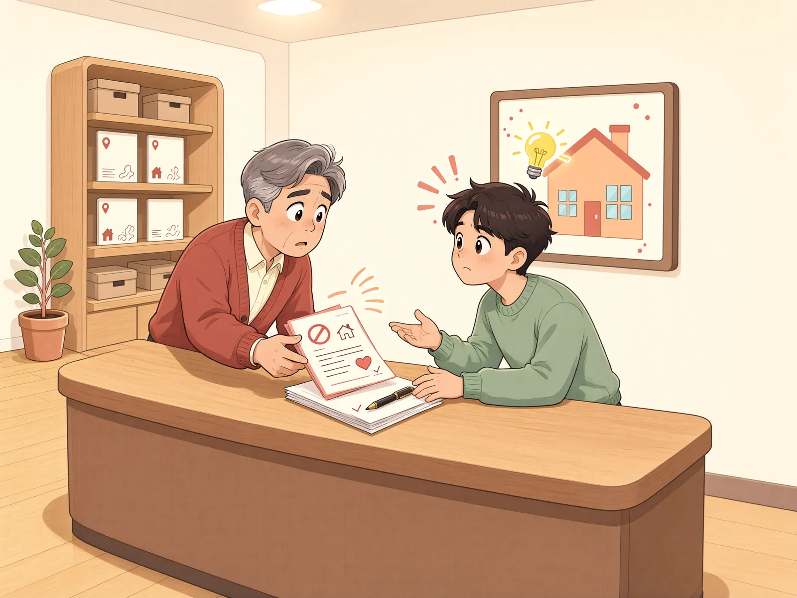 「임대인이 먼저 갱신을 거절했어도, 임차인의 요구는 유효할까?」 상황을 그린 삽화