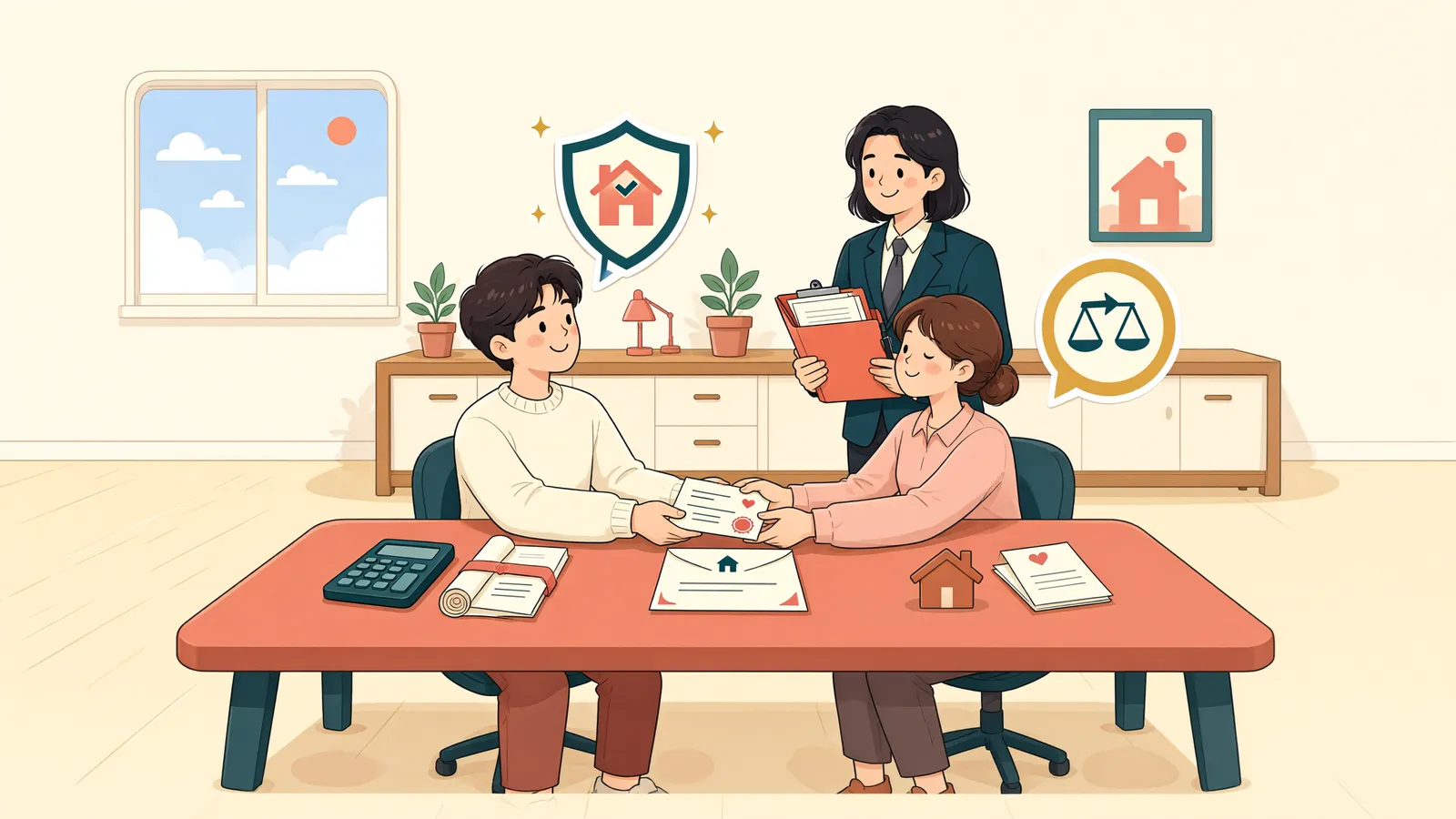 「경매로 집을 샀다면, 예전 집주인에게 보증금을 청구할 수 있을까」 상황을 그린 삽화