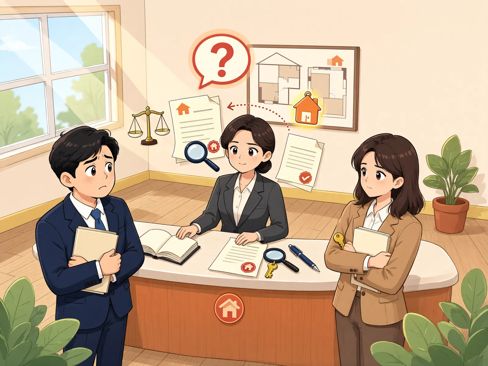 「명의신탁 토지가 채권자에게 넘어갔다면, 원래 주인이 되찾을 수 있을까」 상황을 그린 삽화