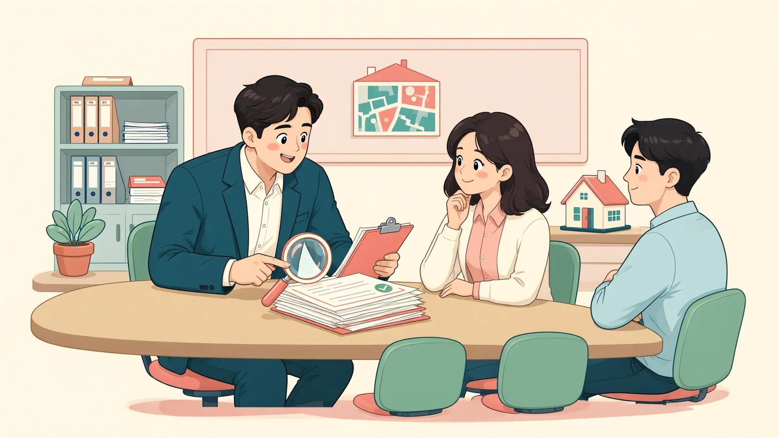 「등기할 수 없는 땅, 중개사의 확인 책임은 어디까지일까」 상황을 그린 삽화