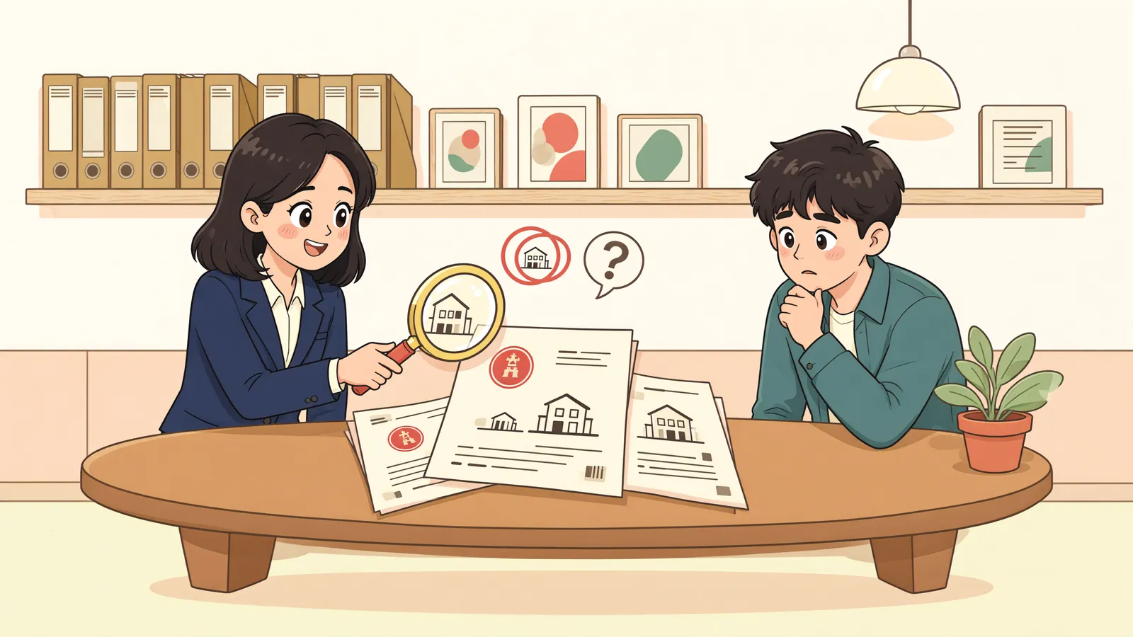 「매매는 했는데 보존등기를 했다면, 상속인에게 이전등기를 청구할 수 있을까」 상황을 그린 삽화