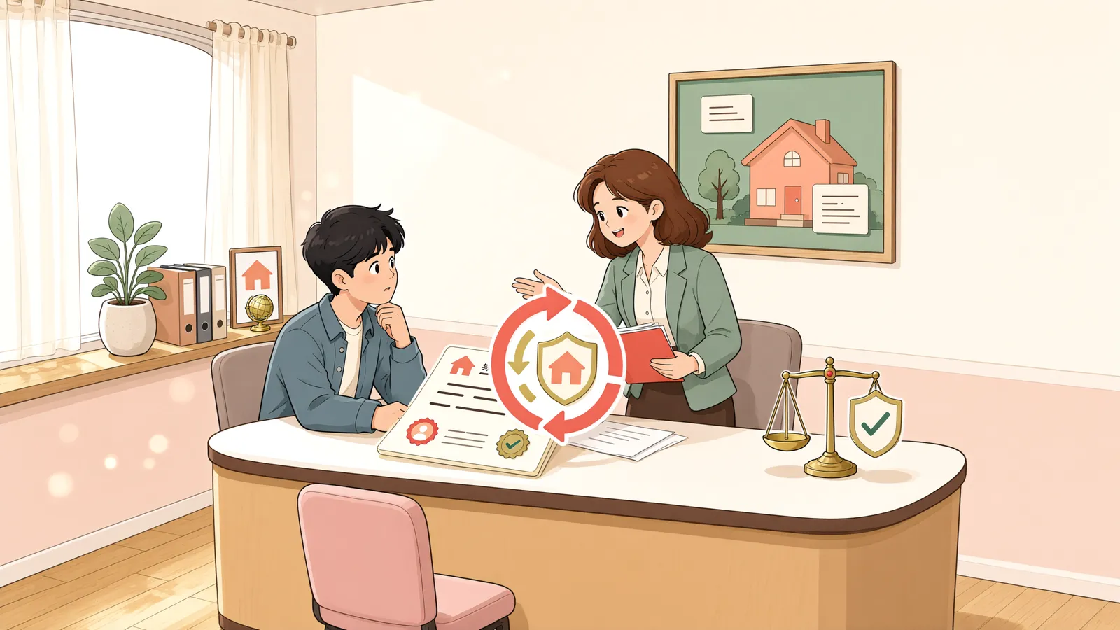 「명의신탁 토지, 이름을 빌려준 친구가 등기를 거부한다면」 상황을 그린 삽화