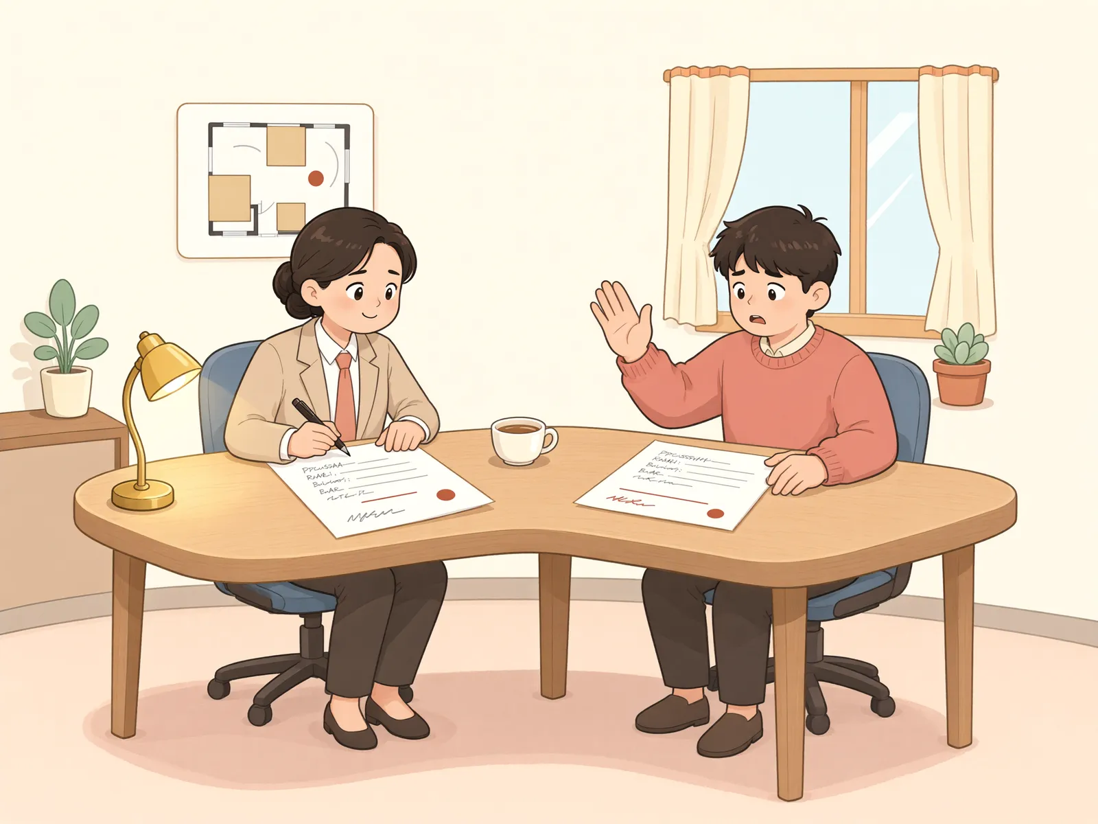 「실거래가 계약서 작성을 거부하면 매매계약을 해제할 수 있을까」 상황을 그린 삽화