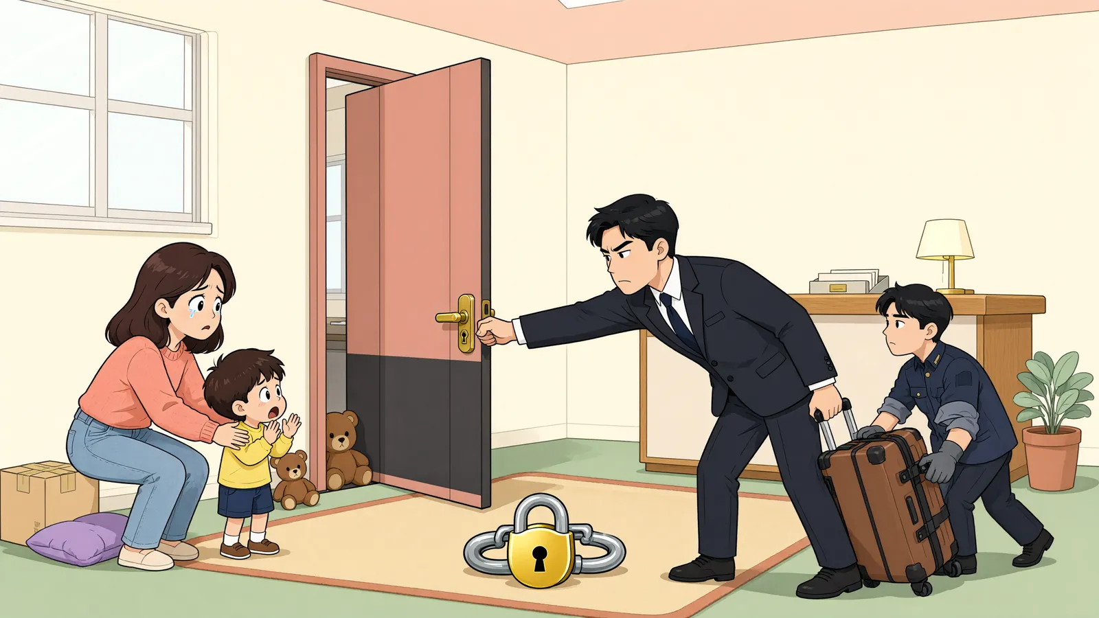 「판결 전에도 집행이 가능할까?」 상황을 그린 삽화