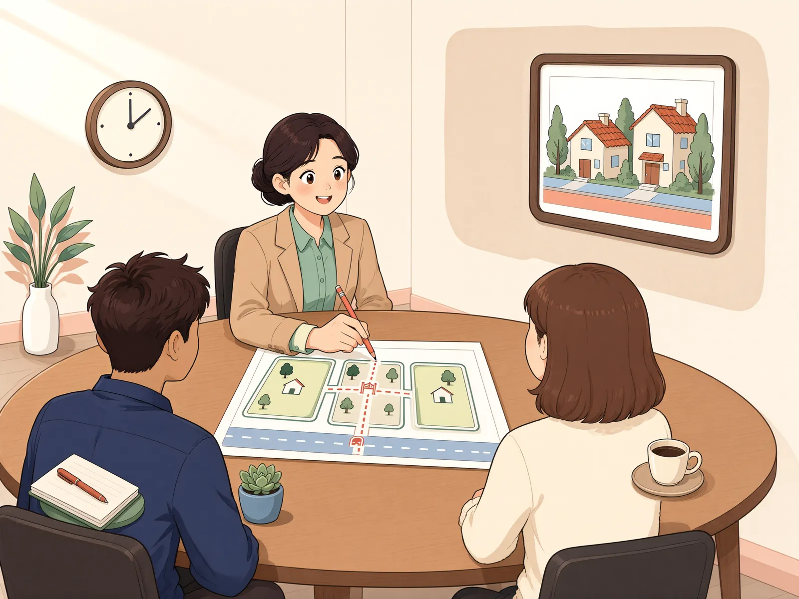 「지름길을 내달라는 학생들, 아파트 단지를 지나갈 수 있을까」 상황을 그린 삽화