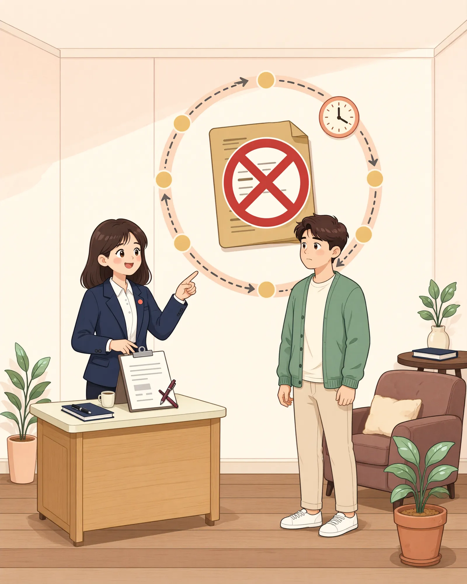 「임대차 특약의 ‘해지’ 절차, 기간 만료에도 필요할까」 상황을 그린 삽화