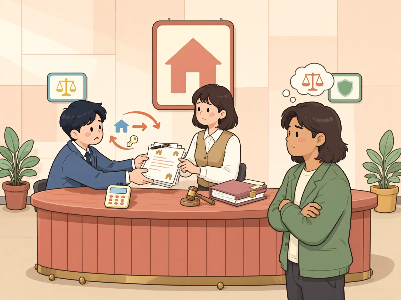 「명의를 빌린 공장, 채무자의 재산일까?」 상황을 그린 삽화