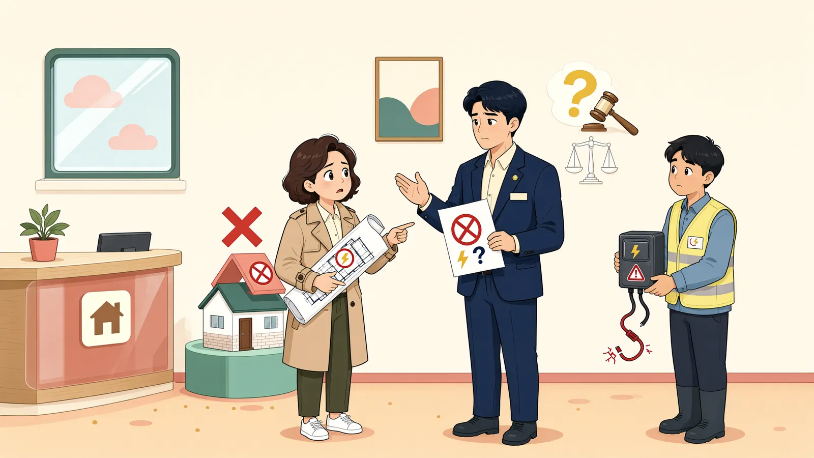 「전기 공급중지 요청, 행정소송으로 바로 다툴 수 있을까」 상황을 그린 삽화