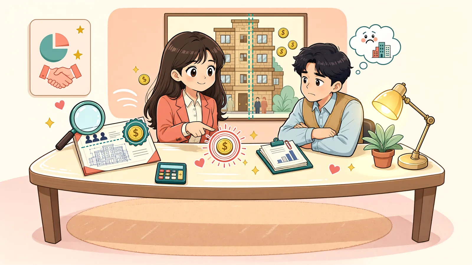 「한 번의 지분 매도, 공동사업자까지 되는 걸까?」 상황을 그린 삽화