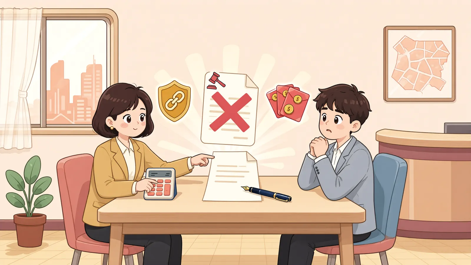 「계약금 돌려주면 끝? ‘배액’ 약정 유무가 갈라놓는 해제의 길」 상황을 그린 삽화