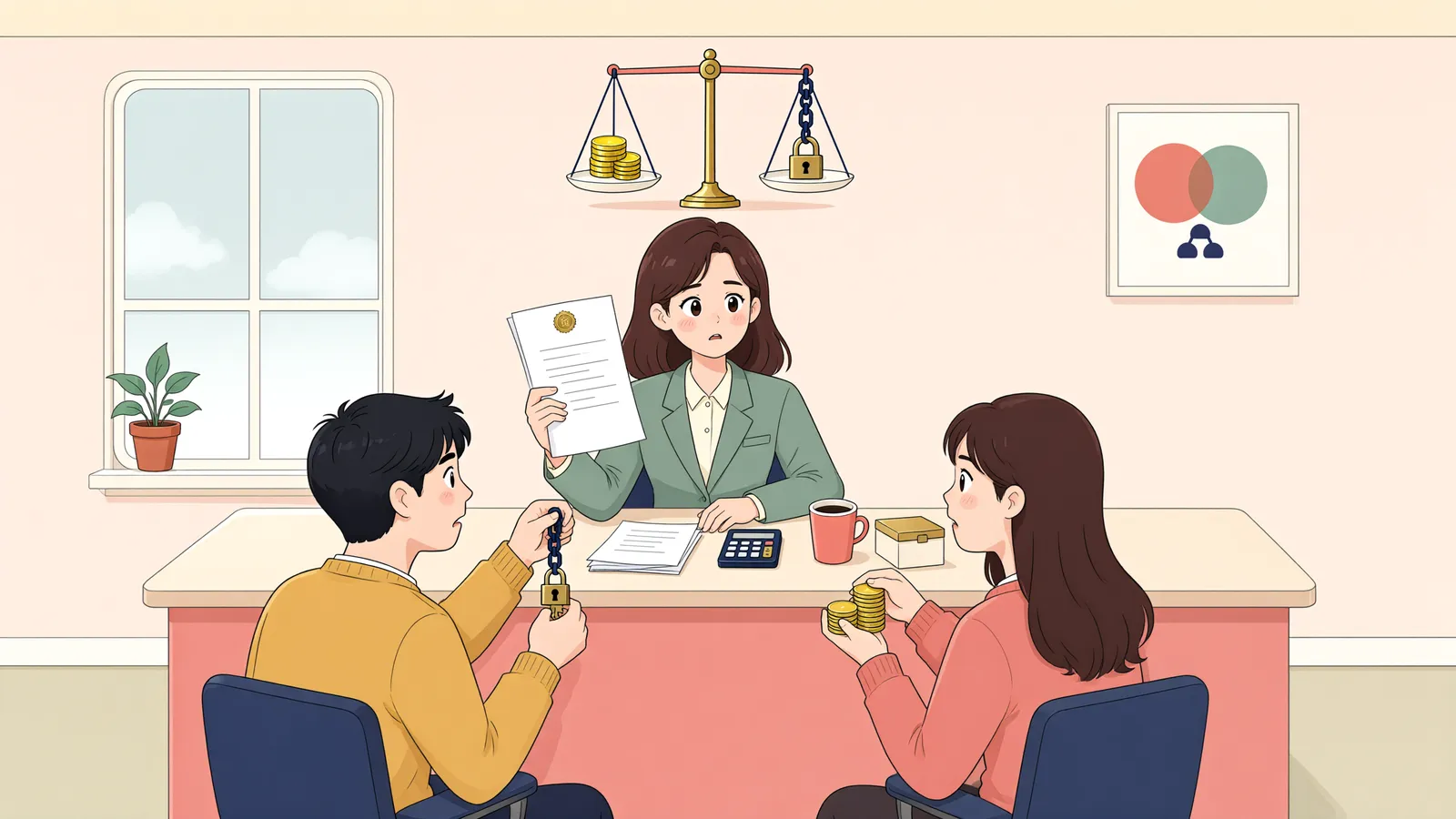 「해방공탁금, 먼저 가압류한 사람이 우선일까?」 상황을 그린 삽화