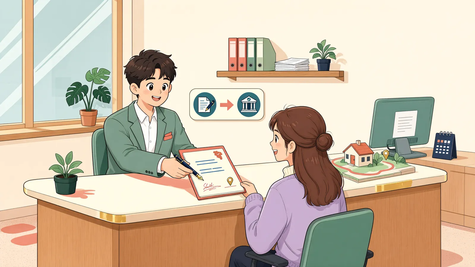 「막힌 농로, 통행지역권은 계약만으로 끝나지 않는다」 상황을 그린 삽화