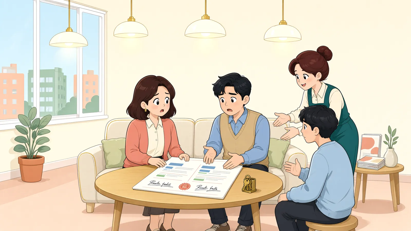 「한 계약의 일부만 산 새 집주인, 혼자 해지할 수 있을까」 상황을 그린 삽화