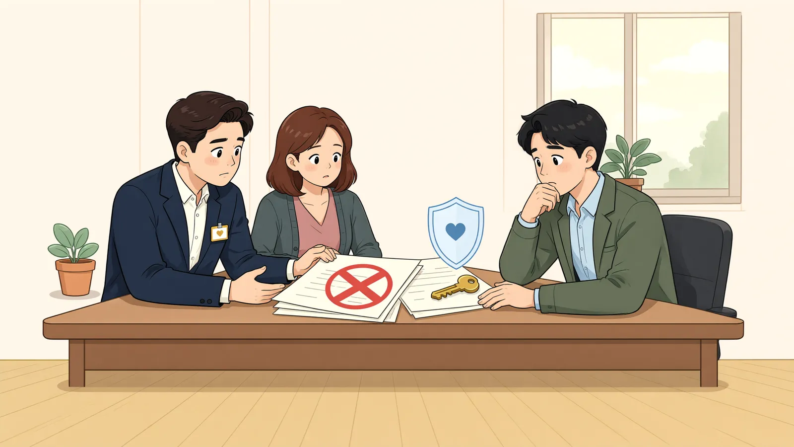 「매매가 해제되면 세입자의 대항력도 흔들릴 수 있습니다」 상황을 그린 삽화