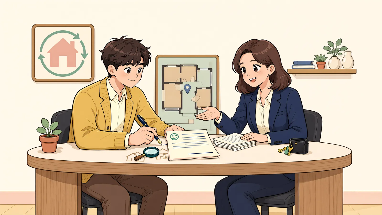 「동의받은 전차인도 점포 계약 갱신을 요구할 수 있을까」 상황을 그린 삽화