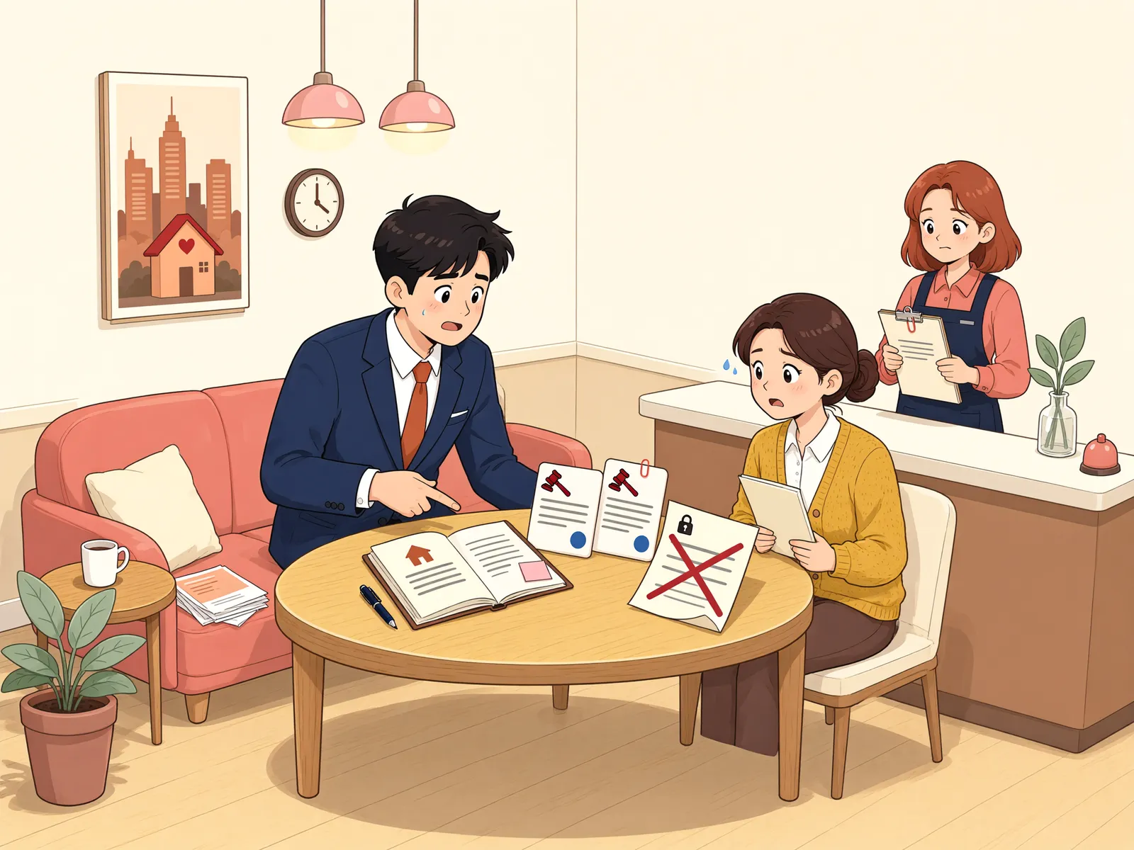 「배당요구 종기 뒤 시작된 이중경매, 새 소유자는 가압류를 취소할 수 있을까」 상황을 그린 삽화