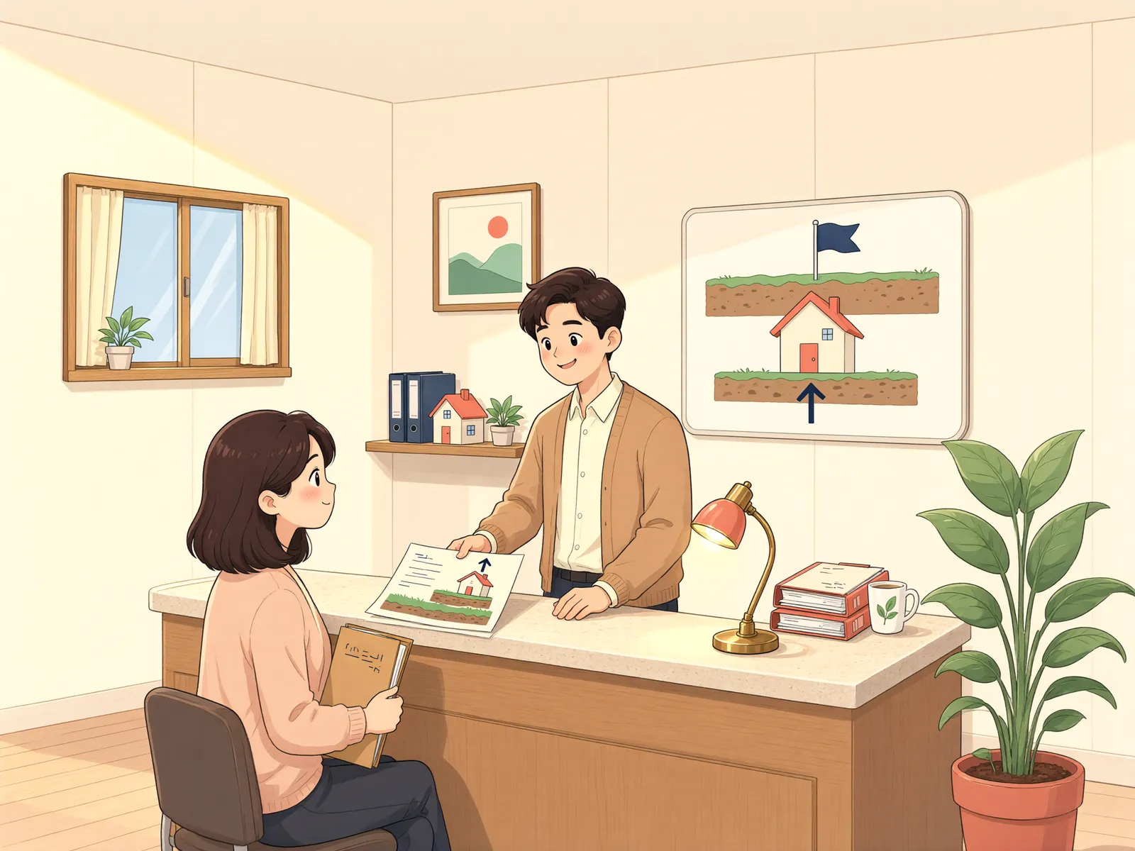 「마당에 남기고 싶은 조형물, 철거를 막을 수 있을까」 상황을 그린 삽화