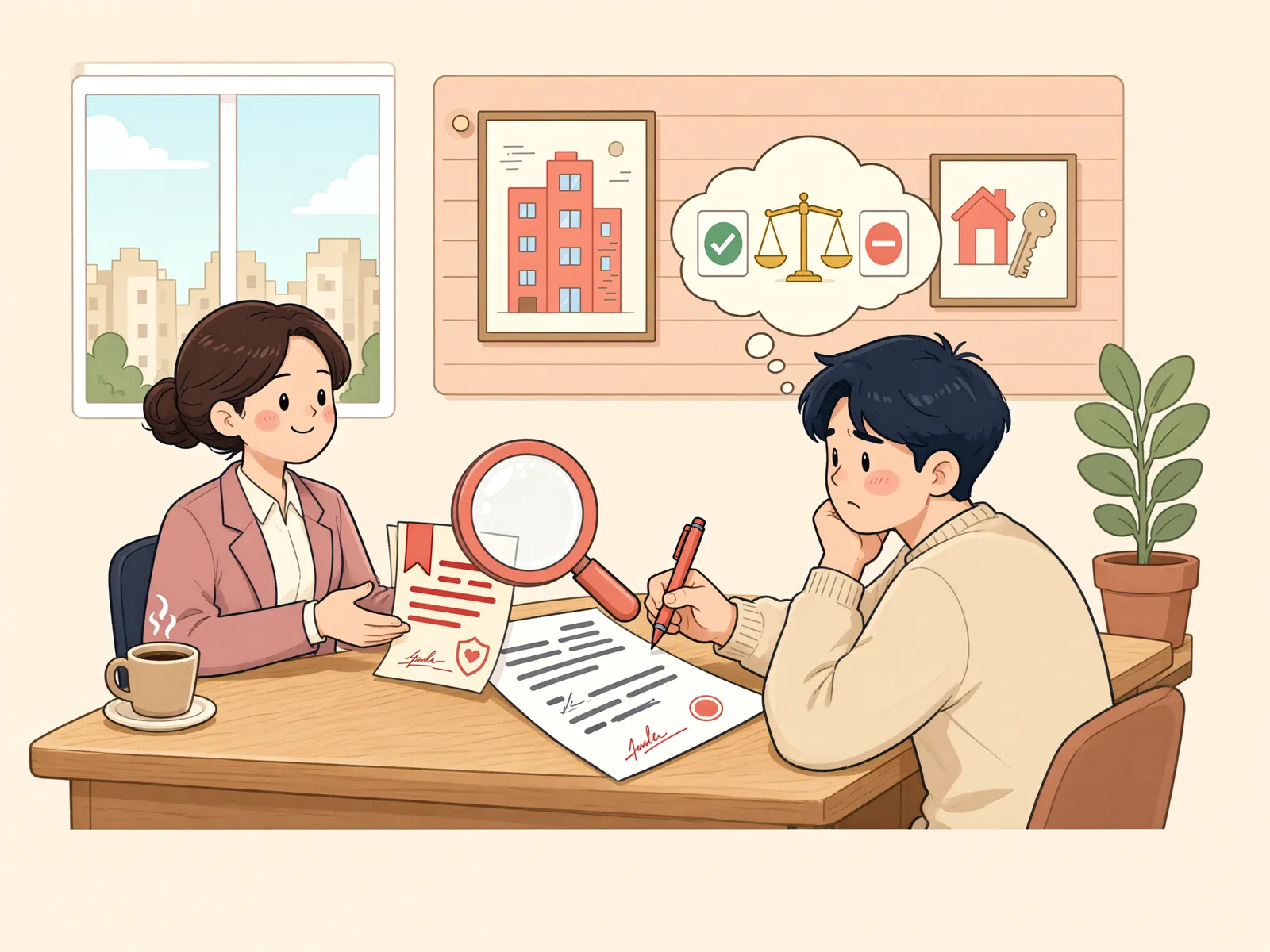 「분양가 원금 보장, 기준 시세가 등록되지 않았다면」 상황을 그린 삽화