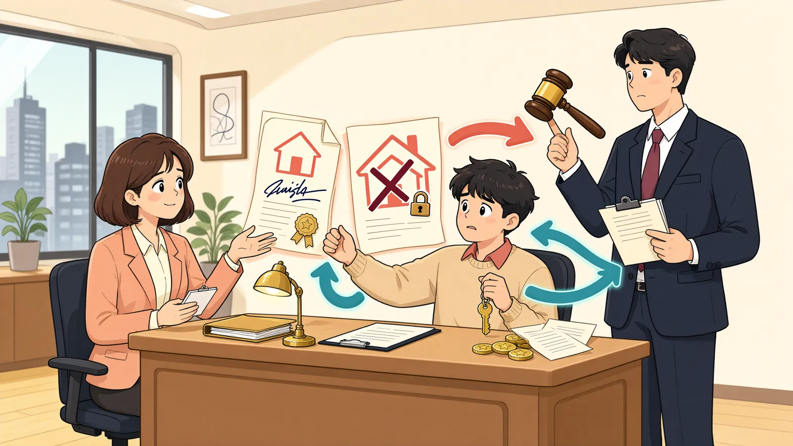 「친구 대출에 내 건물을 담보로 내줬다면, 구상 범위는 어디까지일까」 상황을 그린 삽화