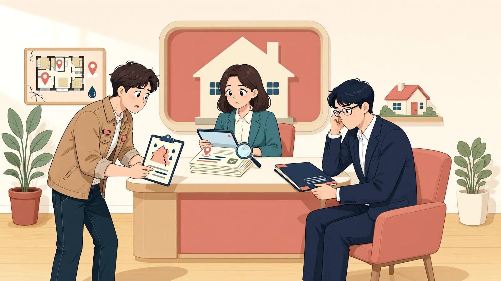 「균열을 키운 책임, 시공사에만 있을까」 상황을 그린 삽화