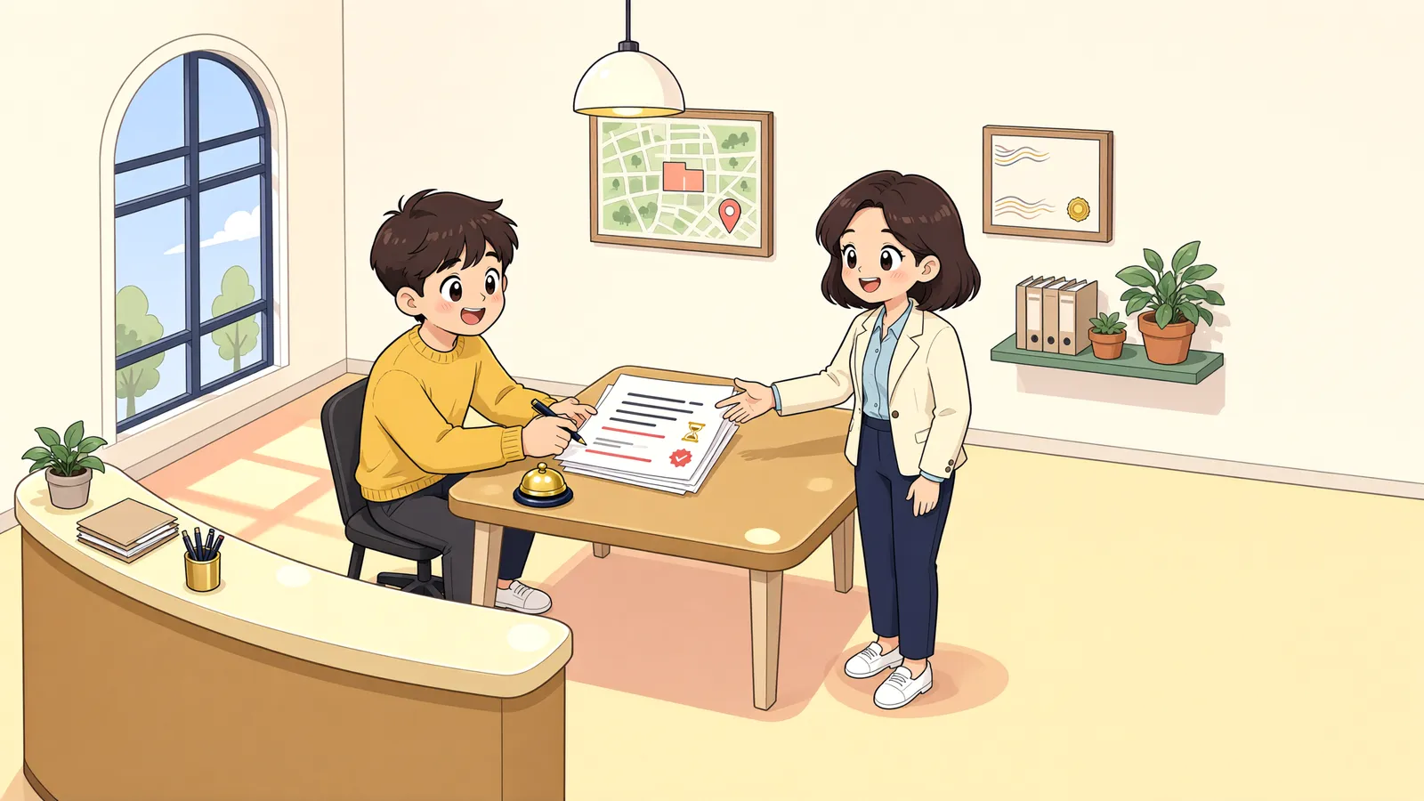 「8개월 계약이면 가게를 비워야 할까?」 상황을 그린 삽화