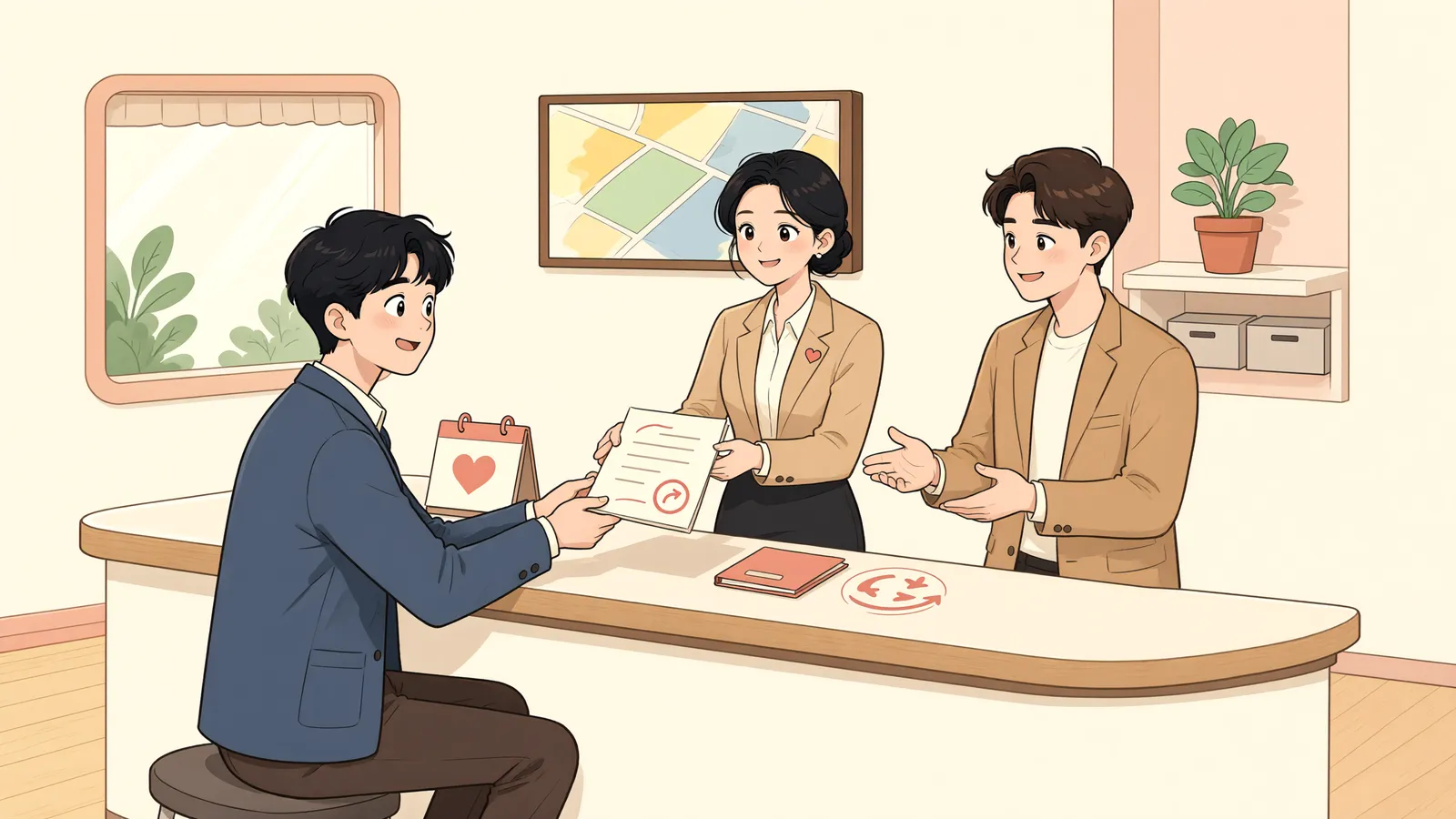 「1년 계약 뒤 묵시적 갱신, 꼭 3년까지 살 수 있을까?」 상황을 그린 삽화