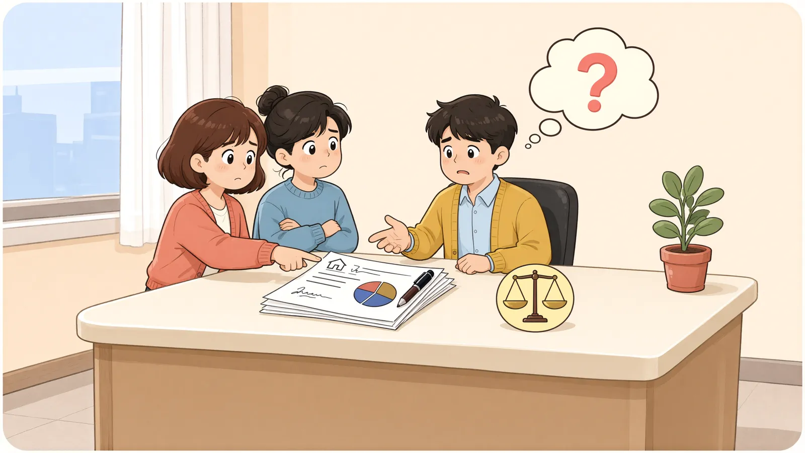 「공유자 한 명이 건물 전체를 임대했다면」 상황을 그린 삽화