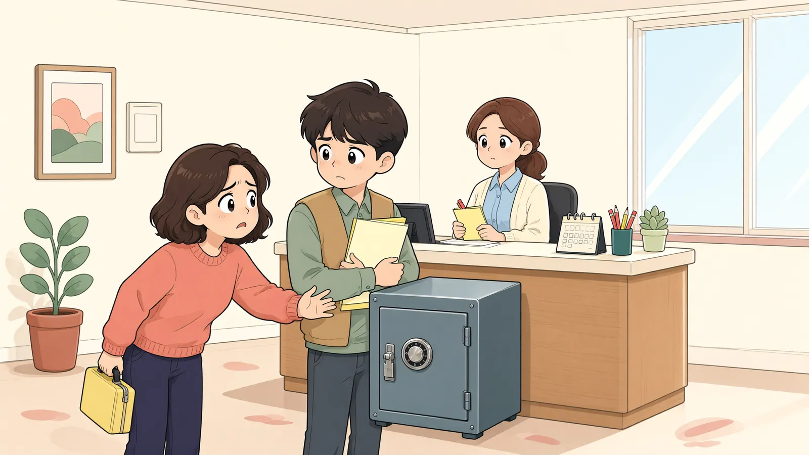 「등기필증을 맡아 보관한 사람도 반환을 거절할 수 있을까」 상황을 그린 삽화